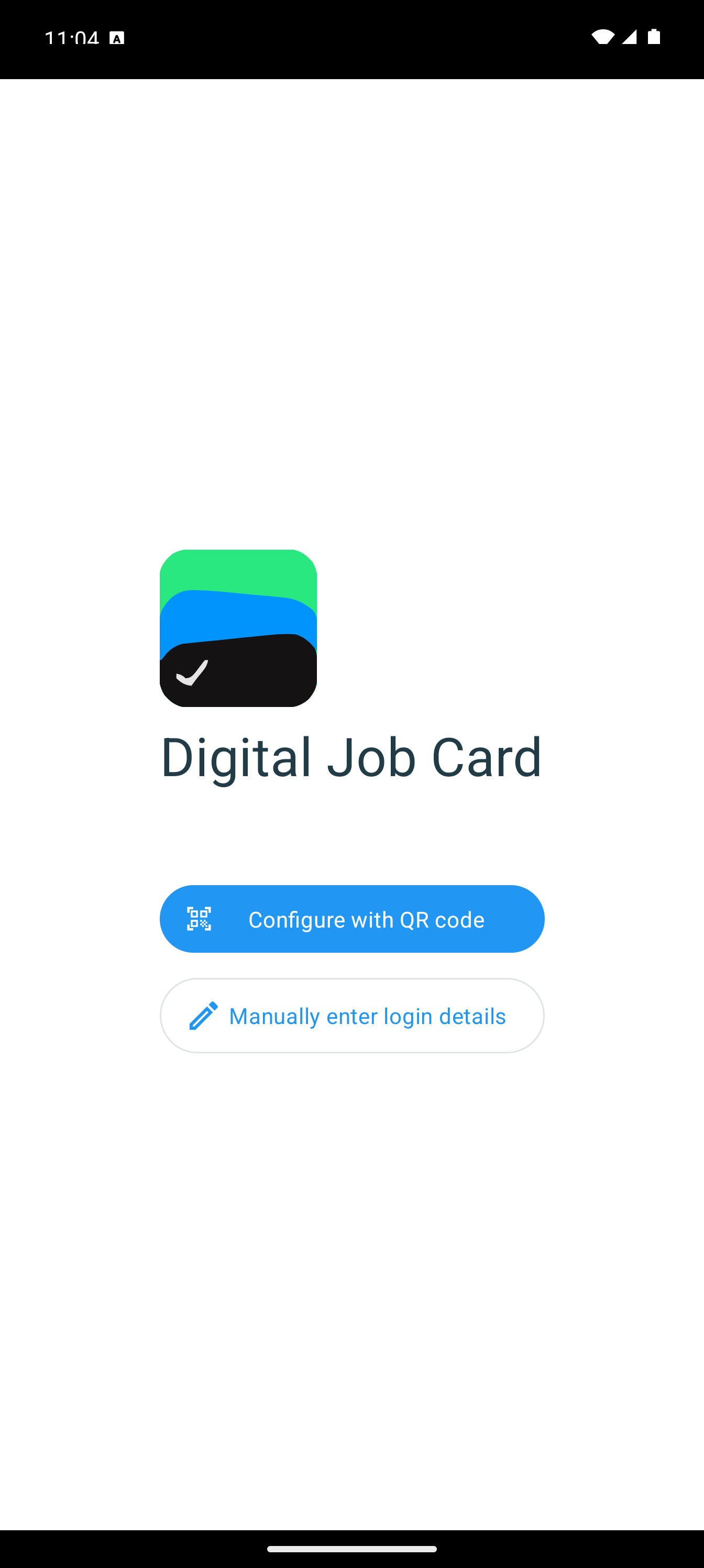 First screen when opening the app